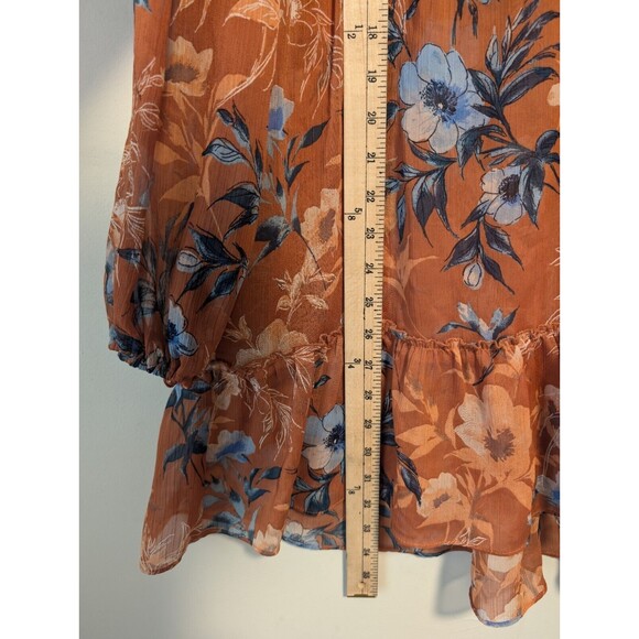 Nordstrom Women's Large Floral Puff Sleeve Multicolor V Neck Flare Dress NWOT - Picture 10 of 14